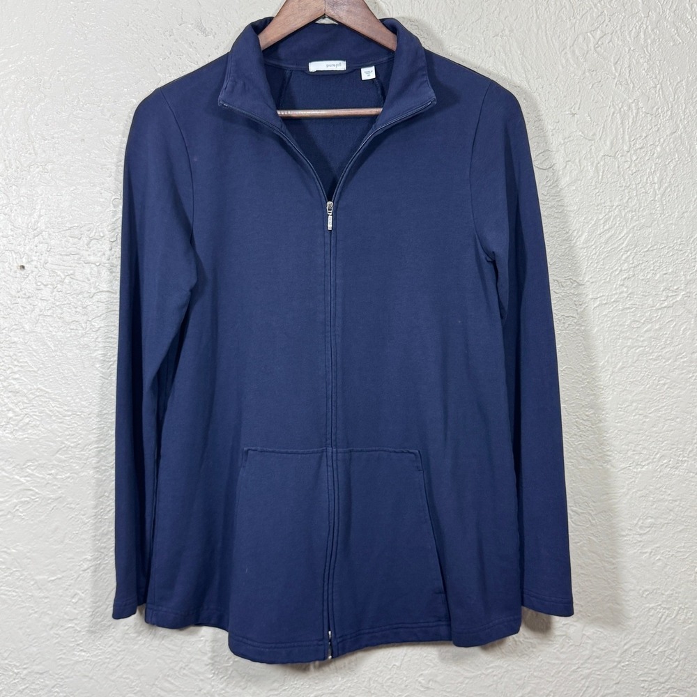 J Jill PureJill Full Zip Jacket XS Navy Modal Pima‎ Cotton Jersey Stretch Travel